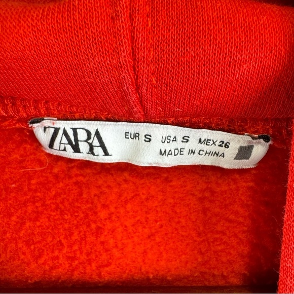 Zara Red Cropped Hooded Sweater Size Small - Picture 7 of 7